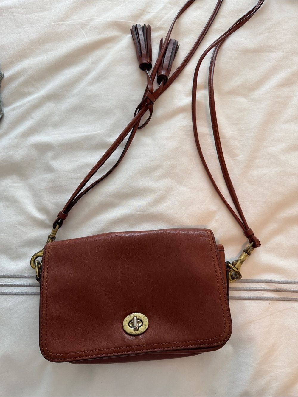 Coach Brown Leather Crossbody with Tassel Strap